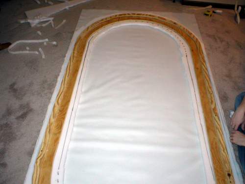 Lay your glued rail and foam on top of your vinyl.